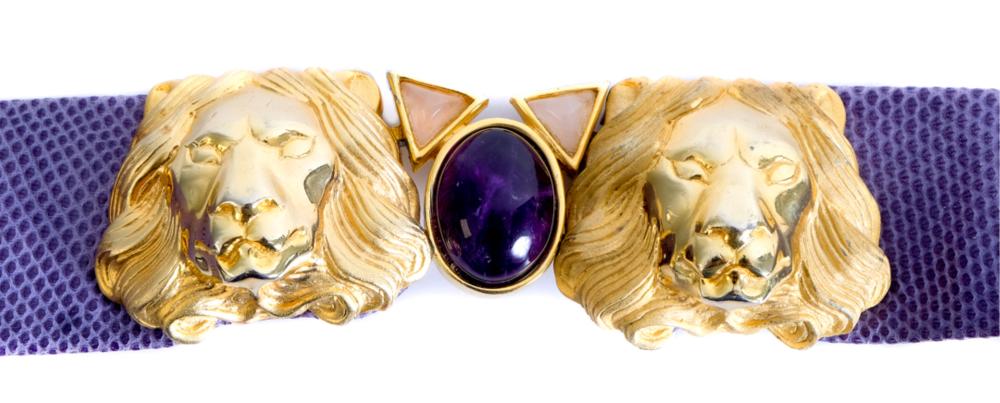 Appraisal: VINTAGE JUDITH LEIBER SEMI PRECIOUS LION MASK BELTJudith Leiber embossed