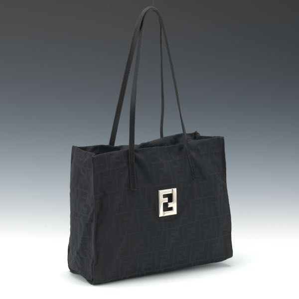 Appraisal: FENDI ZUCCA JACQUARD TOTE x x Black nylon body embossed