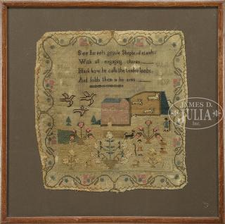 Appraisal: SCHOOL GIRL SAMPLER BY MARY HIBBERT AGE Depicting a house