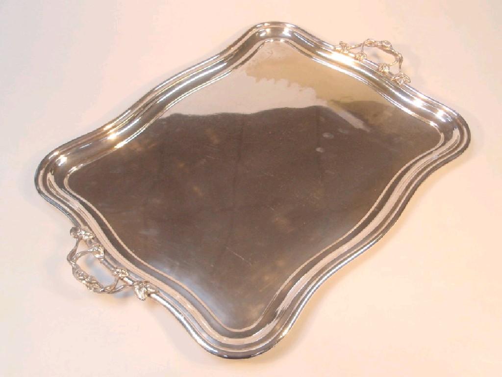 Appraisal: A large electroplate serving tray with vine handles cm wide