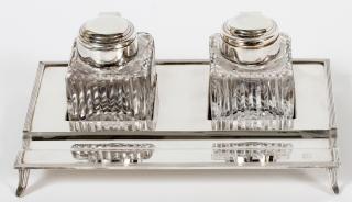 Appraisal: SHEAFFER PEN CO STERLING SILVER CRYSTAL INK STAND SHEAFFER PEN