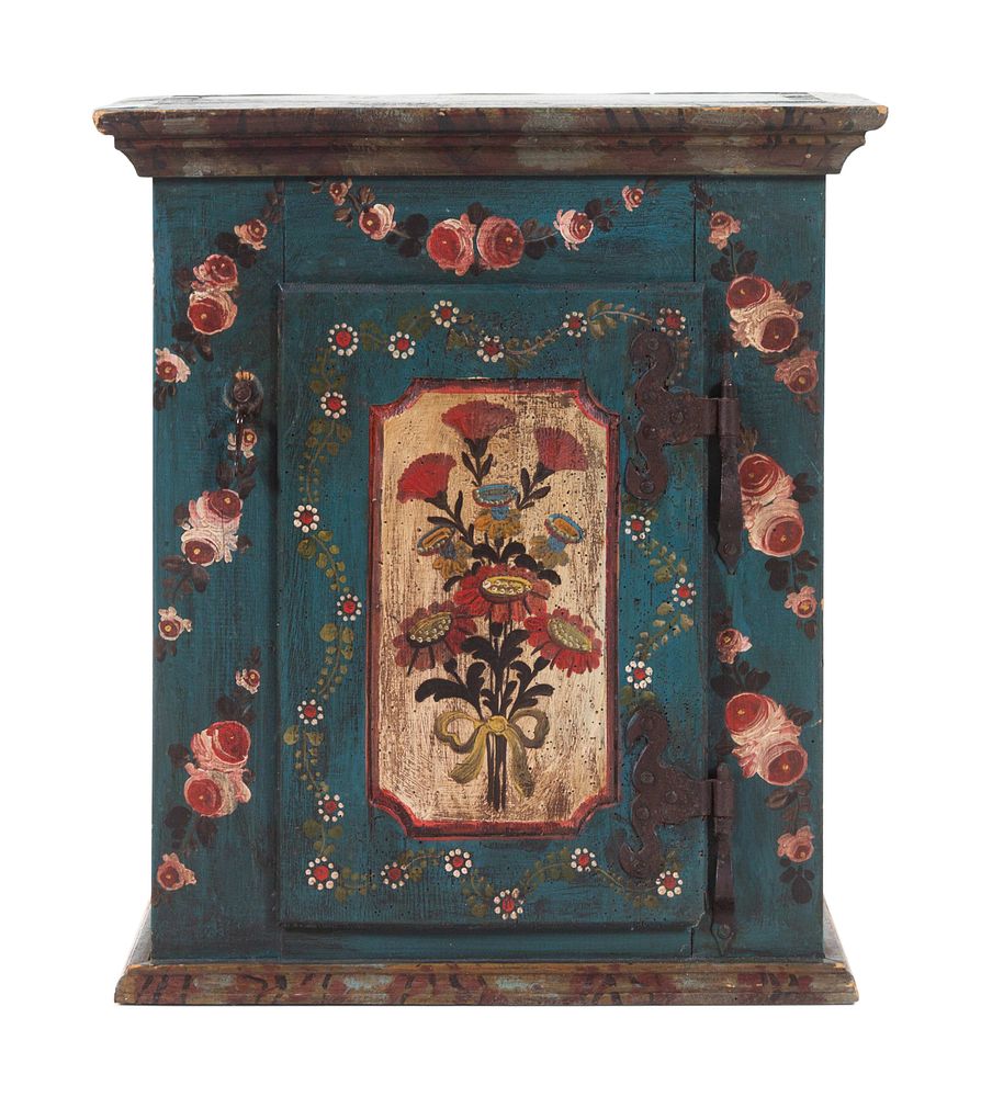 Appraisal: A Continental Iron Mounted Painted Pine Table Cabinet A Continental