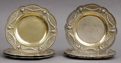 Appraisal: SET OF SIX ENGLISH SILVER GILT SECOND COURSE PLATES Chas