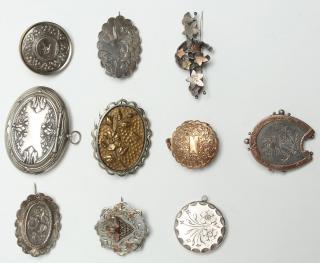 Appraisal: Victorian Brooches Lockets incl Silver Seven of English sterling silver