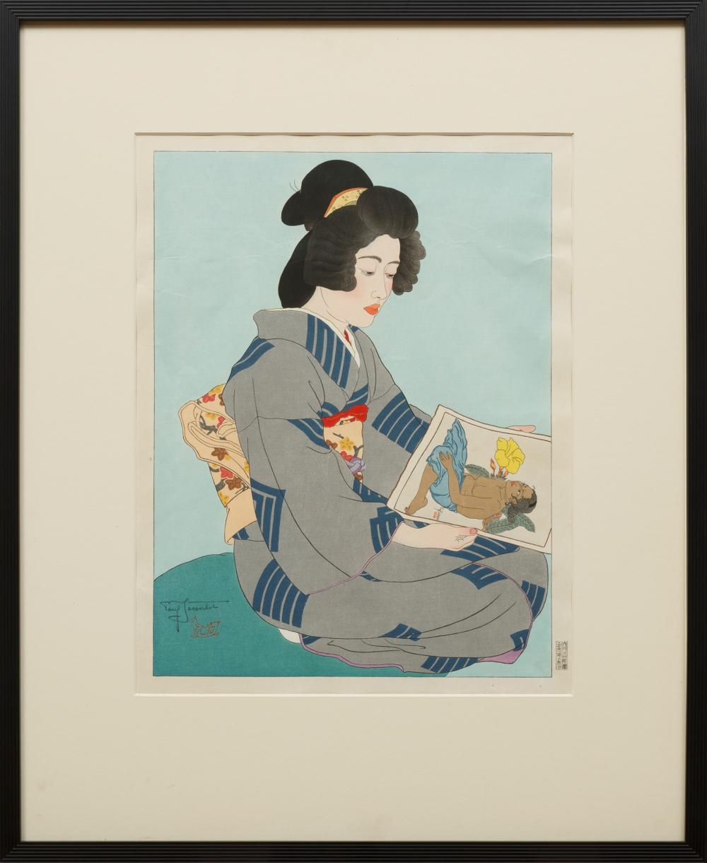 Appraisal: Paul Jacoulet French - La Geisha Kiyoka Tokyo woodblock print