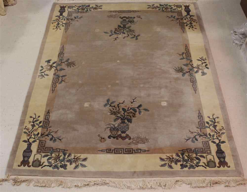 Appraisal: CHINESE NICHOLS STYLE RUG WITH CARVED WOOL DESIGN beige field