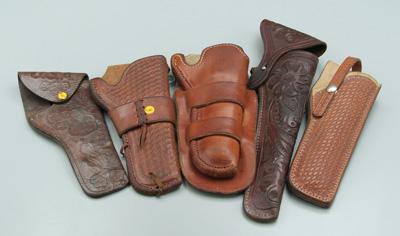 Appraisal: Five leather holsters s- s one tooled leather quot Red