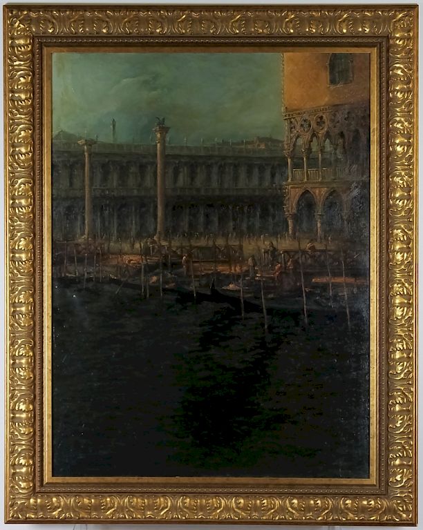 Appraisal: Armand M Mounjain Piazza San Marco Oil Painting Guaranteed Authentic