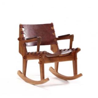 Appraisal: Don Shoemaker Modernist Rocker Mexico s teak brown leather mortise