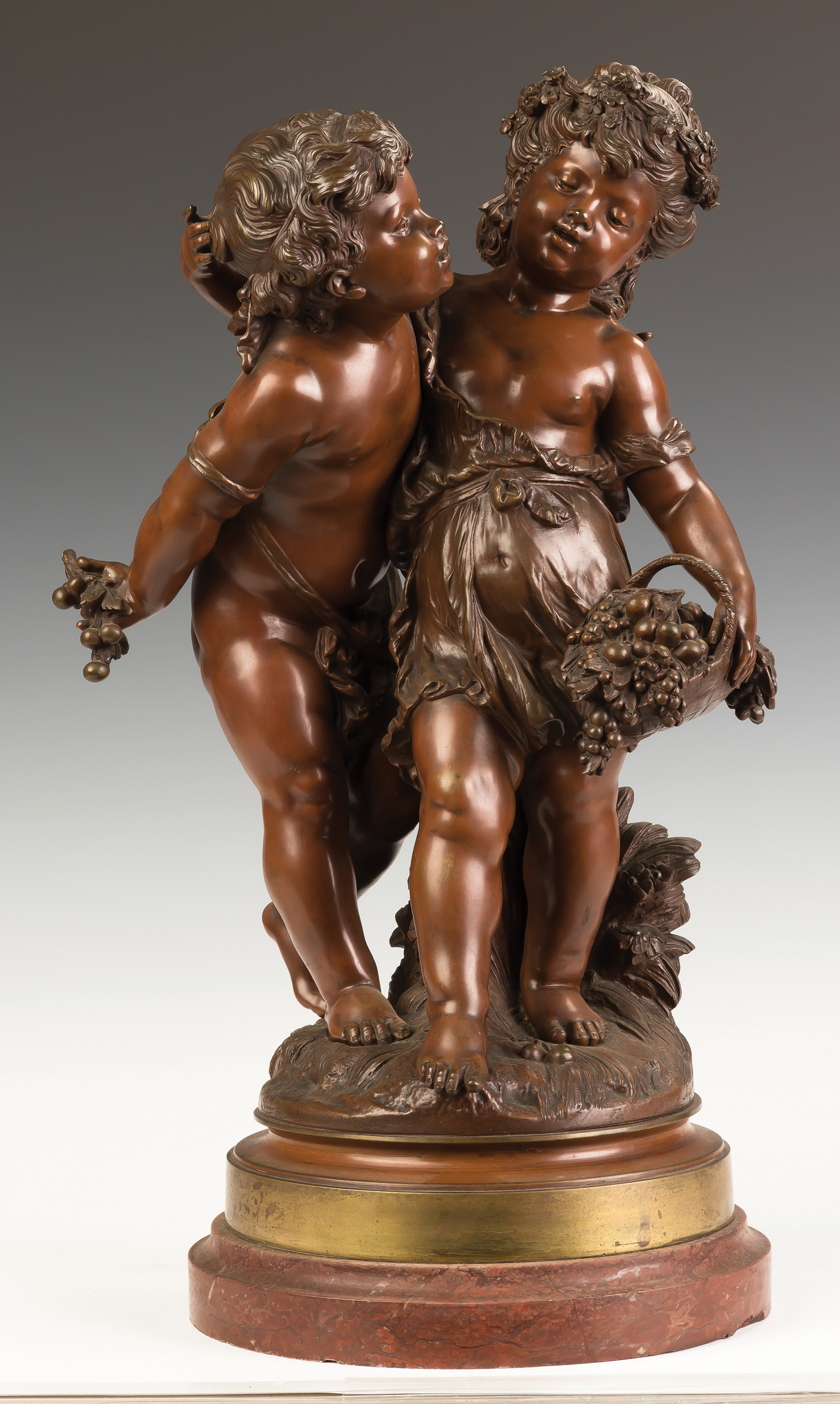 Appraisal: Auguste Moreau French - Bronze of Children with a Basket