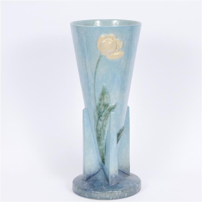 Appraisal: Roseville art pottery LARGE blue Wincraft vase with tulip inch