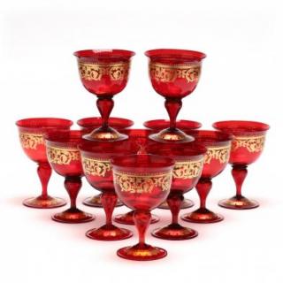 Appraisal: Twelve Venetian Glass Goblets early th century blown ruby red