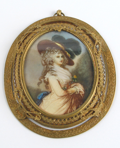 Appraisal: A FRENCH MINIATURE OIL PAINTING portrait of a long blonde-haired