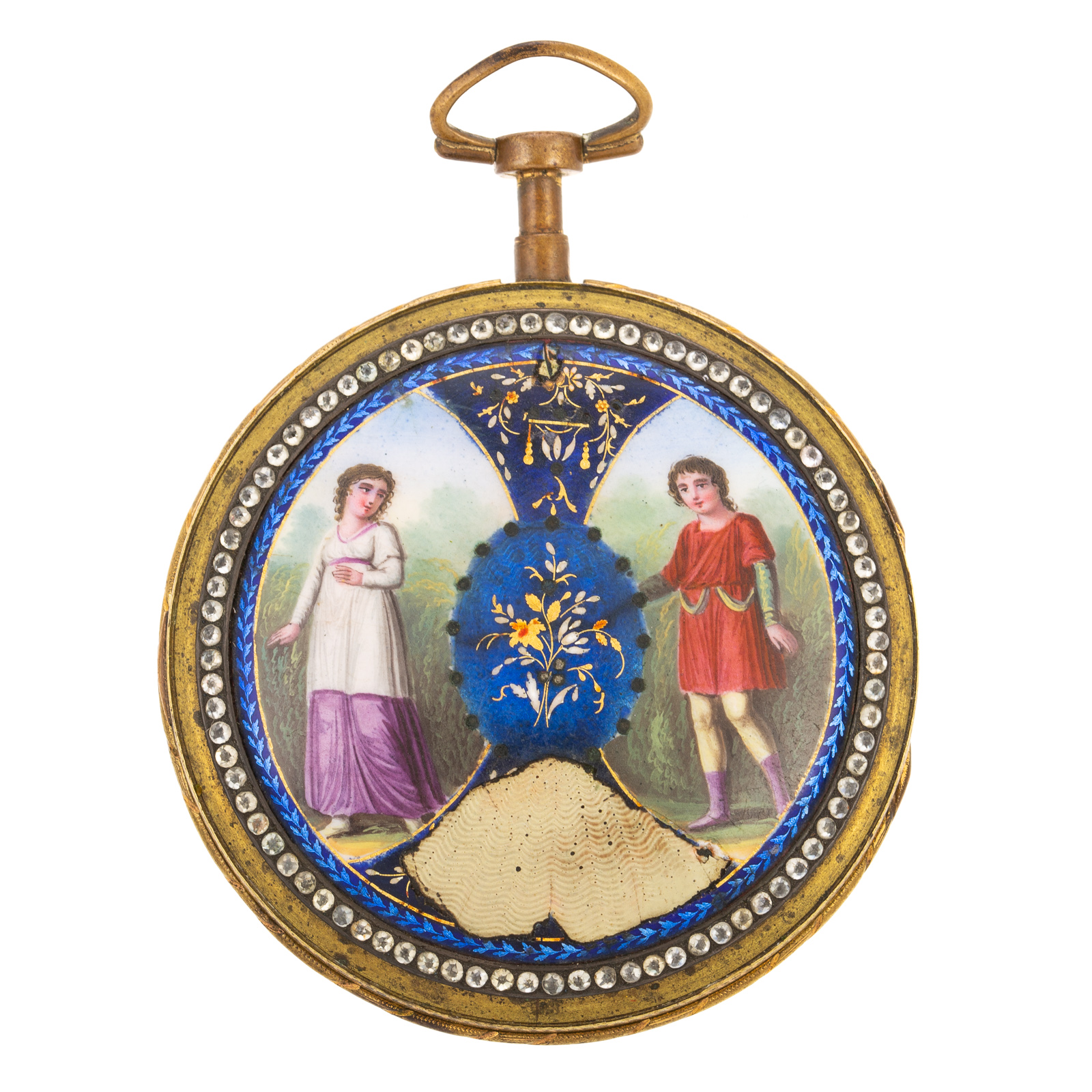 Appraisal: AN ANTIQUE HAND PAINTED ENAMEL GIL POCKET WATCH Gold-tone metal