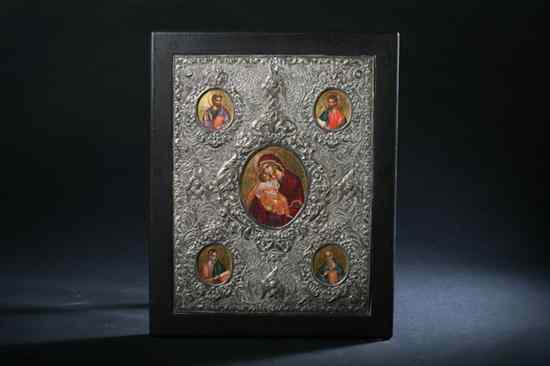 Appraisal: CONTEMPORARY BYZANTINE-STYLE ICON Theologos Workshop sterling standard Oil and gilding