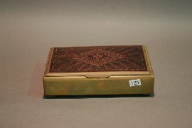 Appraisal: One brass inlaid cigar box t w one brass inlaid