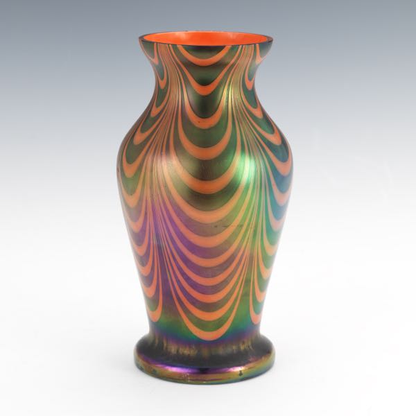 Appraisal: KRALIK PULLED FEATHER VASE x Vase with bright orange glossy