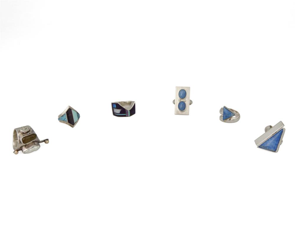 Appraisal: A group of Southwest-style sterling and stone set rings Third-Quarter