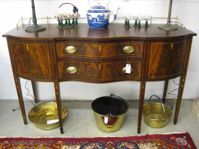 Appraisal: Henkel-Harris Mahogany Sideboard string bellflower inlay eagle brass pulls ''