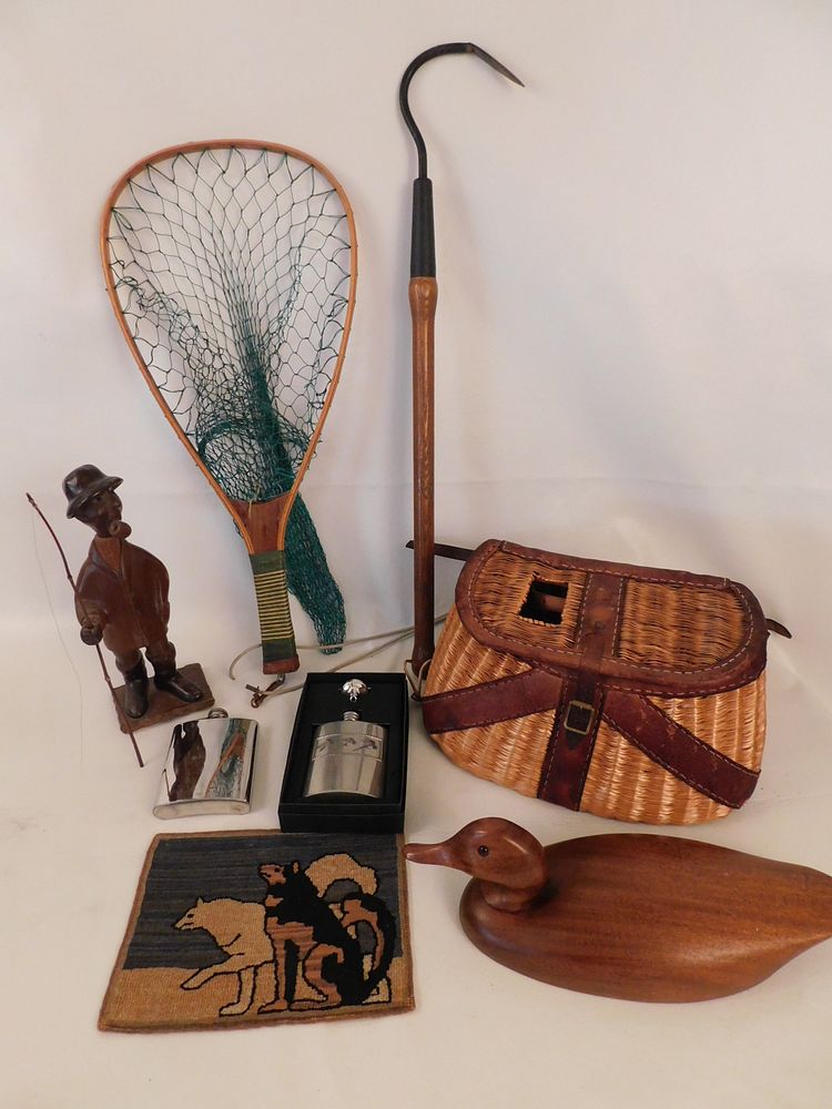 Appraisal: SPORTING ITEMS Lot of sporting items Old creel fishing basket