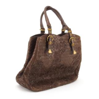 Appraisal: Bottega Veneta Brown Intrecciato Leather Handbag Decorated with decorative leather