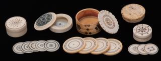 Appraisal: Six Miscellaneous Ivory Whist Items Dates vary Including two lids