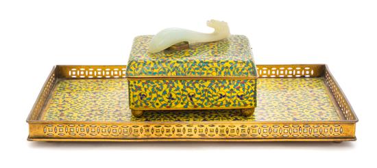 Appraisal: Sale Lot A Cloisonne Enamel Box with jade mounted finial