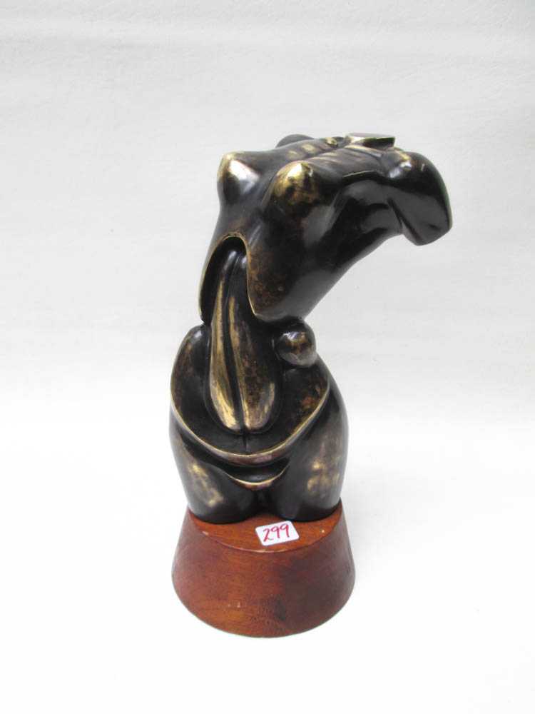 Appraisal: BRONZE FIGURAL SCULPTURE depicting a nude female torso and raised