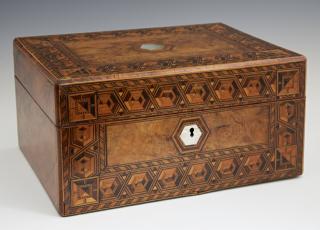 Appraisal: English Parquetry Inlaid Walnut Dresser Box c English Parquetry Inlaid