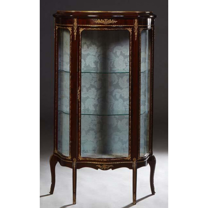 Appraisal: French Ormolu Mounted Mahogany Louis XV Style Curved Glass Vitrine