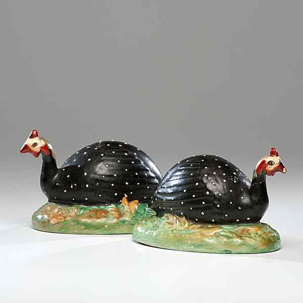 Appraisal: Staffordshire Creamware Guinea Hens English th century A pair of