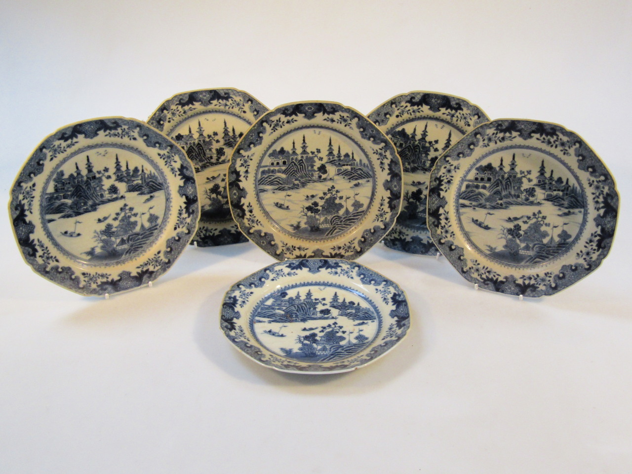 Appraisal: Six Chinese blue and white export plates each with octagonal