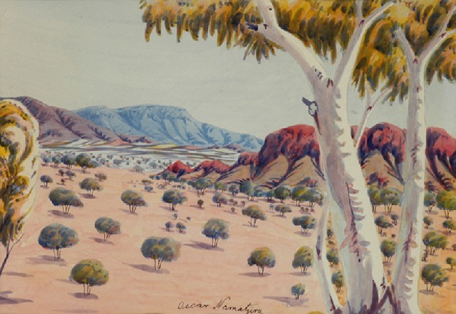 Appraisal: Oscar Namatjira - Valley with Ghost Gums watercolour over pencil