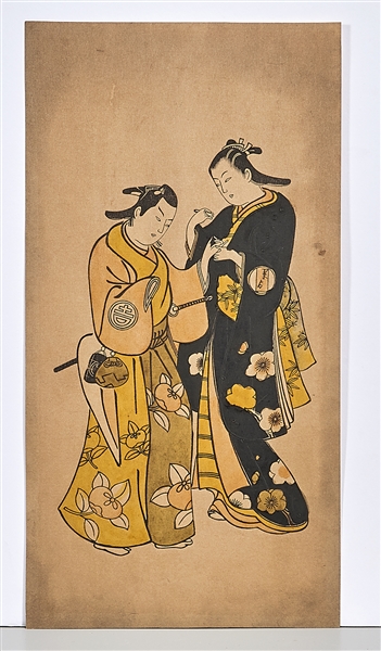 Appraisal: Three antique Japanese woodblock prints two depicting women figures and