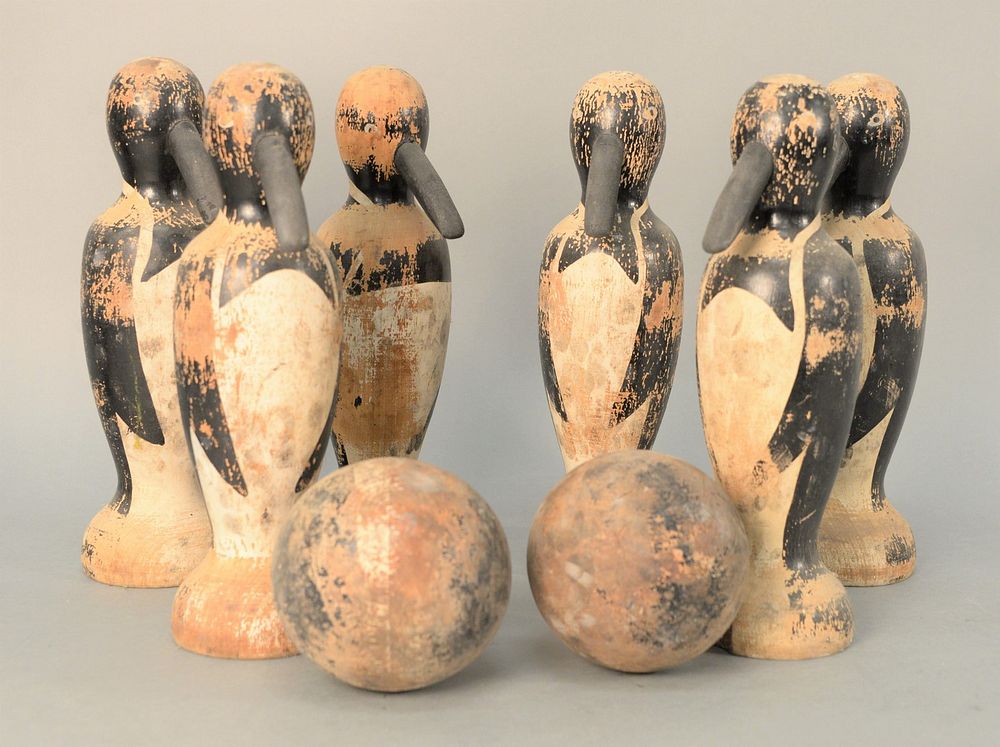 Appraisal: Set of Six Turned and Painted Wood Penguin-form Bowling Pins