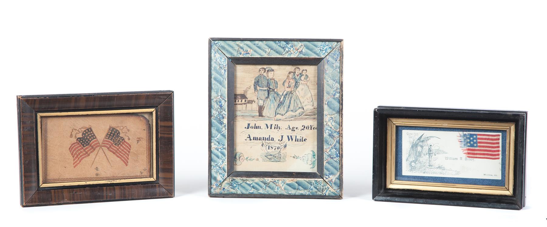 Appraisal: THREE FRAMED AMERICAN RELATED ITEMS American th and th century