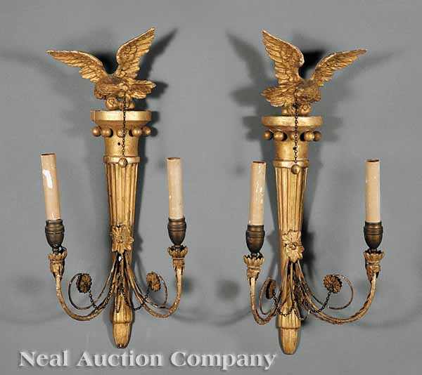 Appraisal: A Pair of American Federal Carved Giltwood and Brass Wall