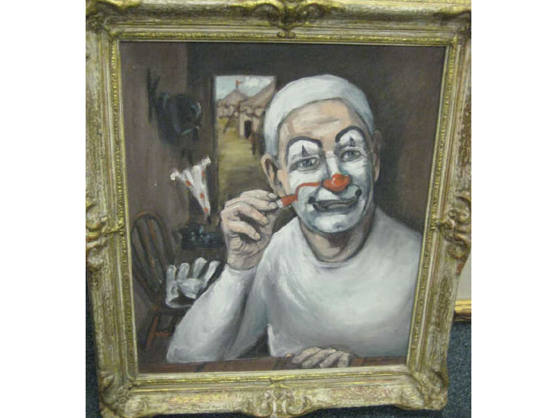 Appraisal: M ANDRE FRENCH TH CENTURY Clown applying stage make-up oil