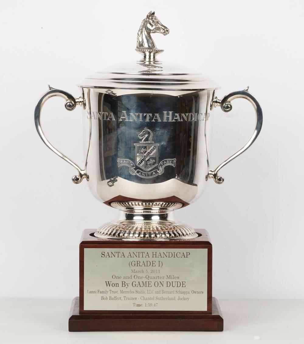 Appraisal: STERLING SILVER HORCE RACING TROPHY SANTA ANITAWilliam Yates Ltd Sheffield