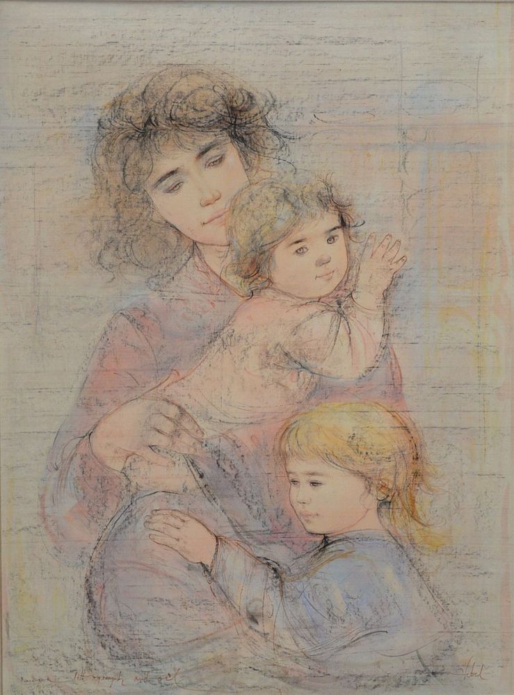 Appraisal: Edna Hibel American - Mother and Two Children lithograph and