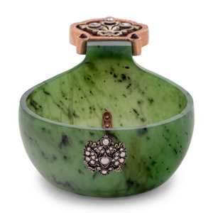 Appraisal: A Russian -Karat Gold Enamel Diamond and Paste Mounted Jade