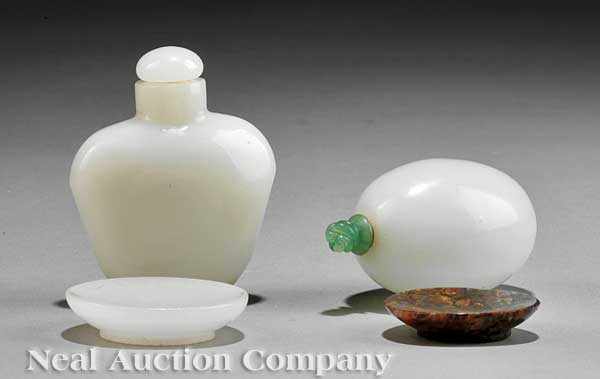 Appraisal: Two Chinese Carved White Glass Snuff Bottles each simulating white