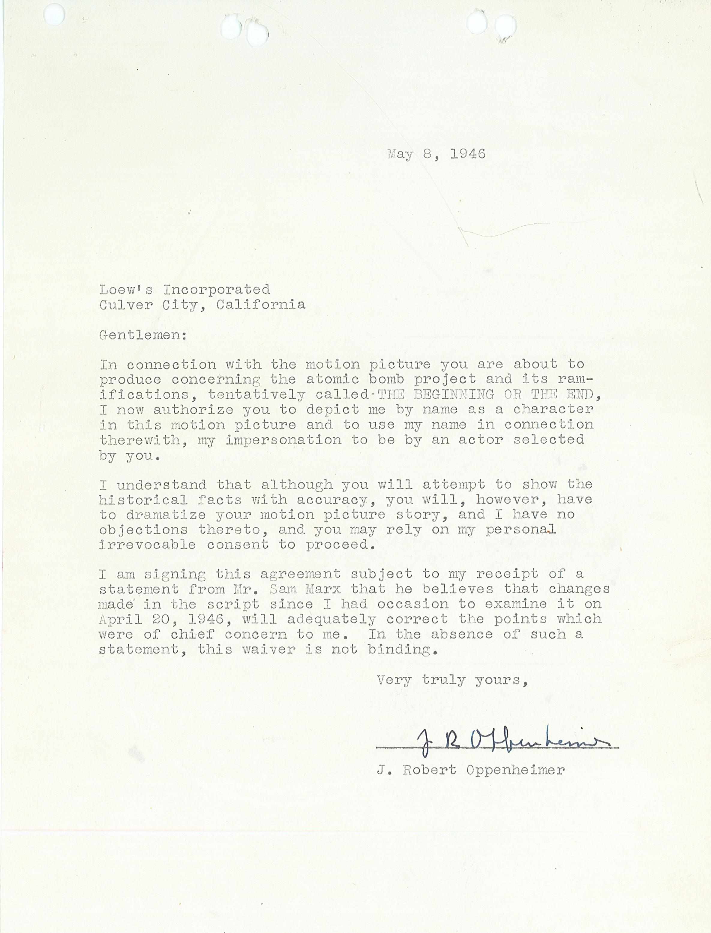 Appraisal: OPPENHEIMER J ROBERT - Document Signed ''J R Oppenheimer'' p