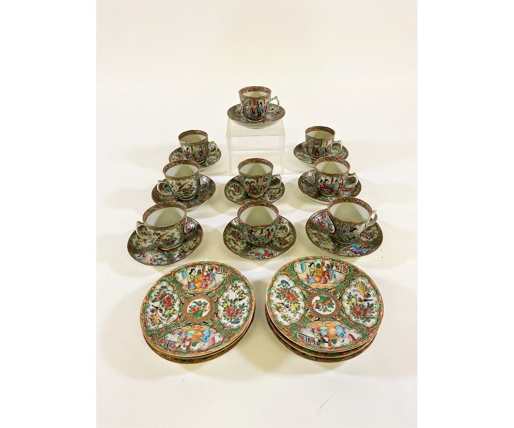 Appraisal: Nine Rose Medallion Cups and Saucers Nine Rose Medallion cups