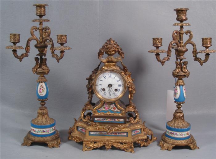 Appraisal: pc French clock set by Vincenti Cie floral decorated porcelain