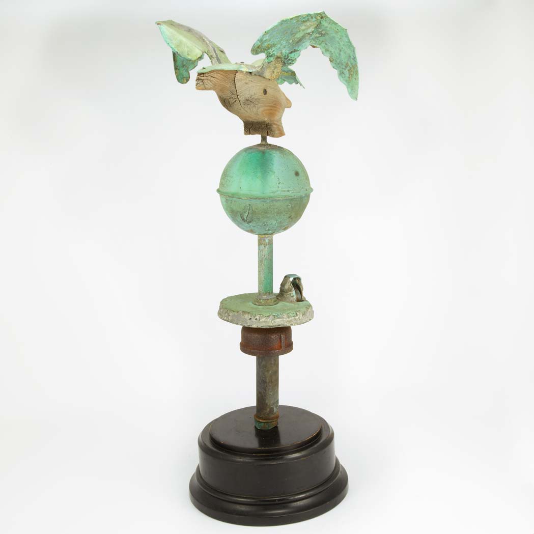 Appraisal: Copper and Wood Eagle Flag Finial on Stand Early th