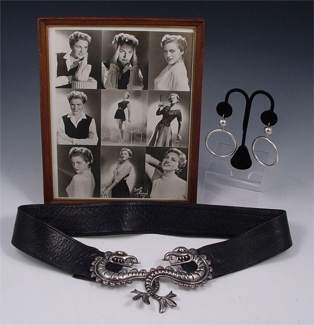 Appraisal: VINTAGE MODEL PORTFOLIO PHOTOS WITH BELT AND EARRINGS These pieces