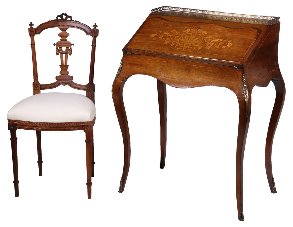 Appraisal: DIMINUTIVE FRENCH LADY'S SLANT FRONT DESK AND CHAIR Louis XVI