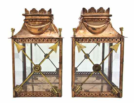 Appraisal: A Pair of French Carriage Style Copper and Brass Lanterns