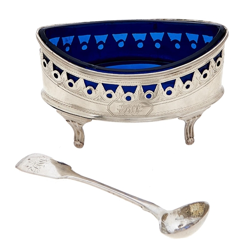 Appraisal: A George III pierced silver navette shaped salt cellar with